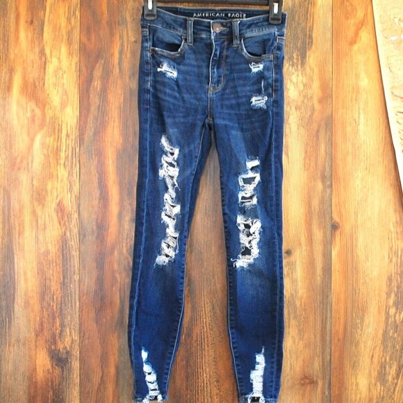 American Eagle Next Level Stretch Distressed Hi Rise Jegging Jeans Size 00 - Picture 1 of 9